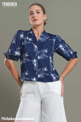 Tendenza Leaf Printed Shawl Collar Blouse