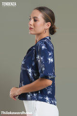 Tendenza Leaf Printed Shawl Collar Blouse