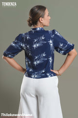 Tendenza Leaf Printed Shawl Collar Blouse