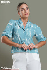 Tendenza Leaf Printed Shawl Collar Blouse