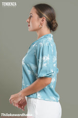 Tendenza Leaf Printed Shawl Collar Blouse