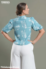 Tendenza Leaf Printed Shawl Collar Blouse