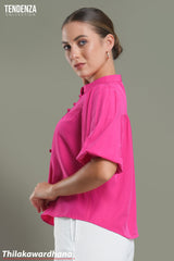 Tendenza Puff Sleeve Stand Collar Buttoned Top