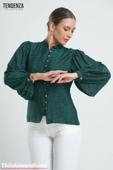 Tendenza Emerald Green Floral Puff Sleeve Blouse