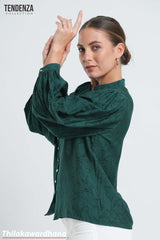 Tendenza Emerald Green Floral Puff Sleeve Blouse