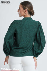 Tendenza Emerald Green Floral Puff Sleeve Blouse