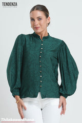 Tendenza Emerald Green Floral Puff Sleeve Blouse