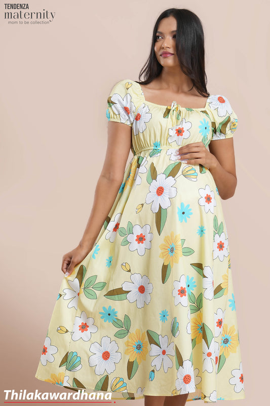 Tendenza Puff Sleeve Petal Midi Maternity Dress