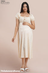 Tendenza Puff Sleeve Petel Midi Maternity Dress