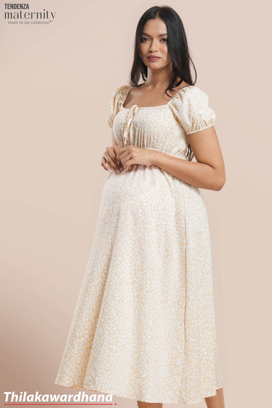 Tendenza Puff Sleeve Petel Midi Maternity Dress