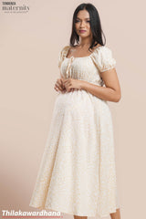 Tendenza Puff Sleeve Petel Midi Maternity Dress