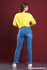 Raw Hem Light Washed Straight Jean