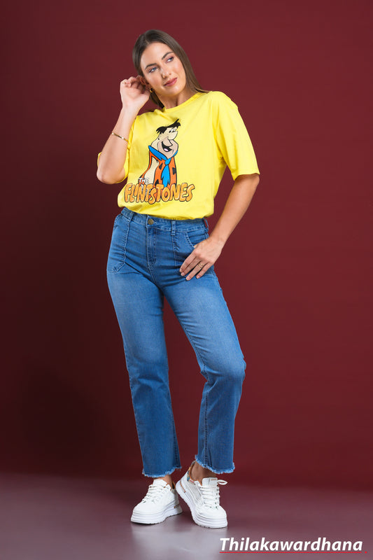 Raw Hem Light Washed Straight Jean