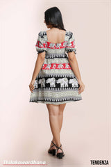 Tendenza Boho Elephant Print Puff Sleeve Dress