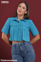 Tendenza Short Sleeve Pleated Cropped Shirt