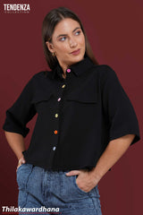 Tendenza Rainbow Button Oversized Crop Top