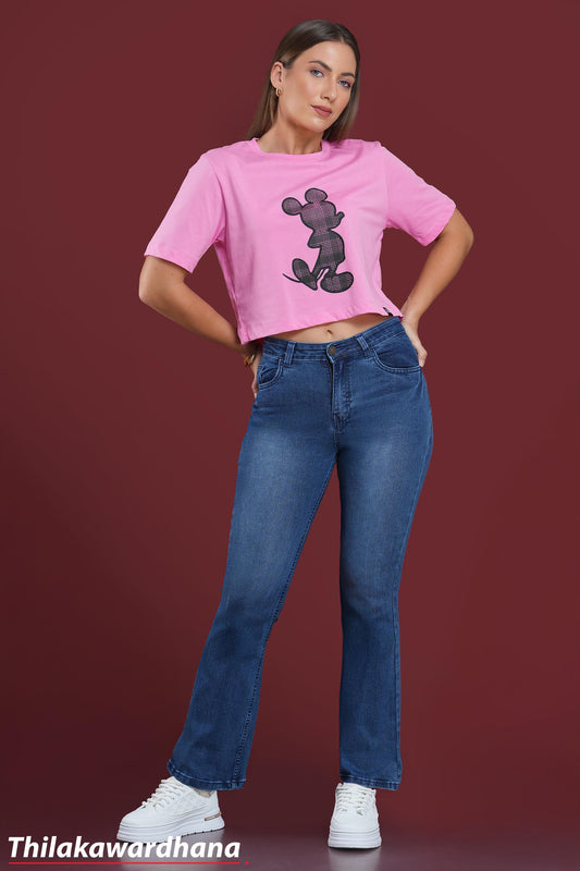 Mid Waist Dark Washed Flare Jeans