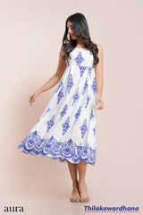 Aura Border Print Decorative Scalloped Pattern Dress
