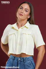 Tendenza Short Sleeve Pleated Cropped Shirt