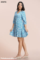 Aura Turquoise Wave Tiered Dress