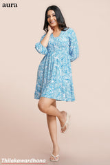 Aura Turquoise Wave Tiered Dress