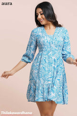 Aura Turquoise Wave Tiered Dress