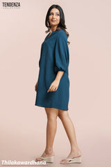 Aura Teal Balloon Sleeve Shirt Dress