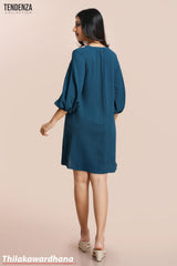 Aura Teal Balloon Sleeve Shirt Dress