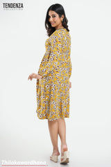 Tendenza Piping Detailed Long Sleeve Printed Dress