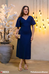 Tendenza V Neck Flared Sleeve Midi Dress