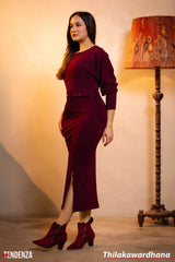 Tendenza Batwing Sleeve Belted Midi Dress