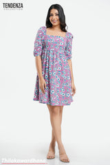 Tendenza Square Neck Mutton Sleeve Mini Dress