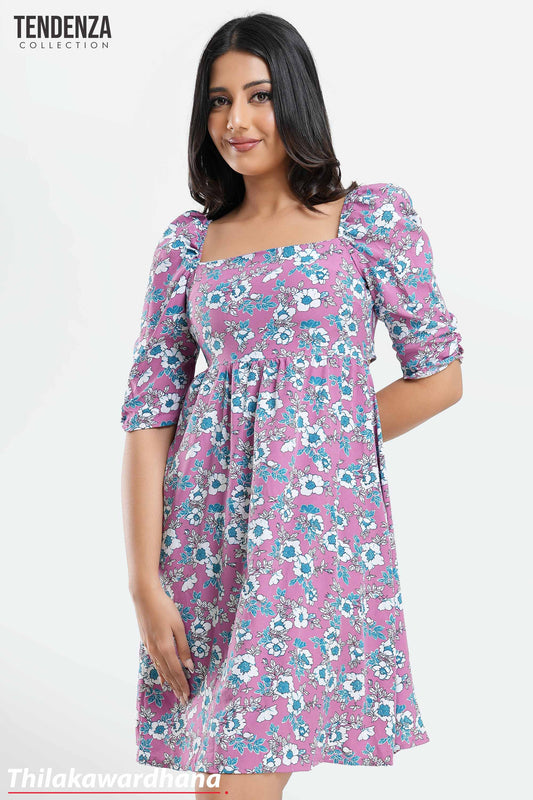 Tendenza Square Neck Mutton Sleeve Mini Dress