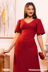 Tendenza V Neck Flared Sleeve Midi Dress