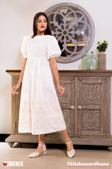 Tendenza Embroidered Puff Sleeve Midi Dress