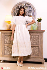 Tendenza Embroidered Puff Sleeve Midi Dress