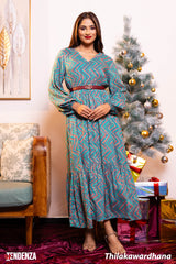 Tendenza Bishop Sleeve Tiered Belted Maxi Dress