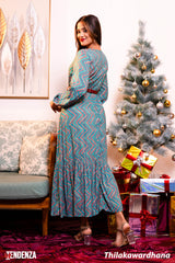 Tendenza Bishop Sleeve Tiered Belted Maxi Dress