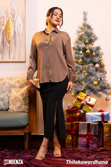 Tendenza Gold Buttoned Satin Shirt