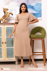 Tendenza V Neck Flared Sleeve Midi Dress