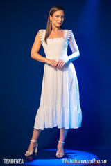 Tendenza Smocked Lace Detailed Elegant Midi Dress