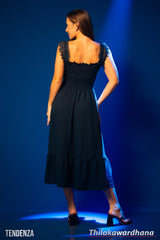 Tendenza Smocked Lace Detailed Elegant Midi Dress