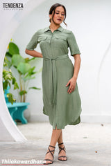 Tendenza Short Sleeve Pocket Detailed Dress