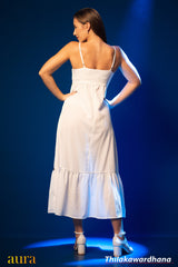 Aura White Wave Ruffle Maxi Dress