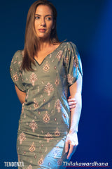 Tendenza V Neck Petal Sleeve Midi Dress