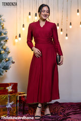 Tendenza V Neck Ruched Waist Maxi Dress