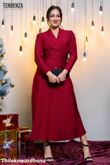 Tendenza V Neck Ruched Waist Maxi Dress