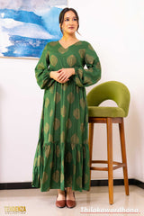 Tendenza Bishop Sleeve Tiered Belted Maxi Dress