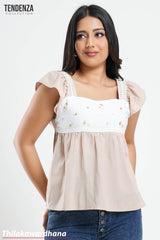 Tendenza Ruffle Sleeve Two Tone Top