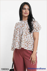 Tendenza Puff Sleeve Floral Printed Top